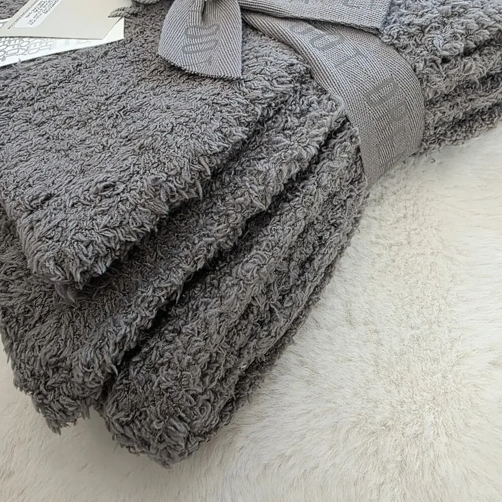 Barefoot Dreams CozyChic Pom Pom Beanie & Oversized Scarf Set Charcoal Gray NWT